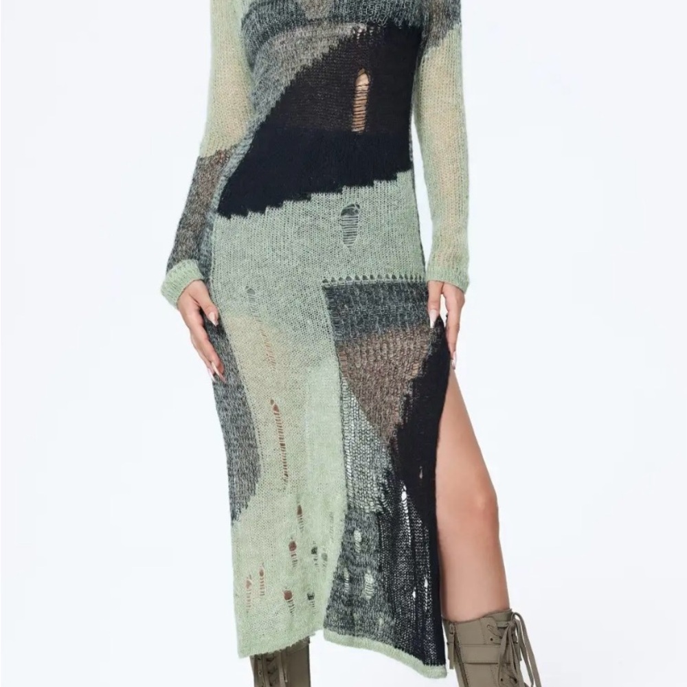 Cider Green and Black Maxi Dress